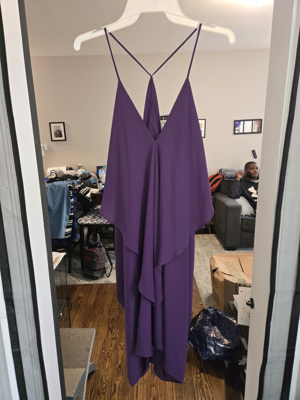 VENUS Deep Purple Backless Spaghetti-Strap Layered Dress